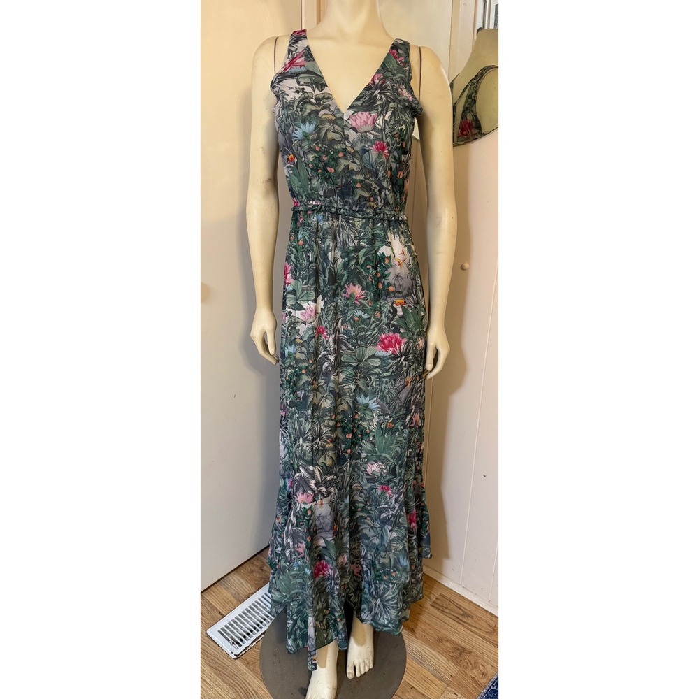 H&M Conscious Collection Jungle Print Green w/ Birds Sleeveless Maxi Dress 4